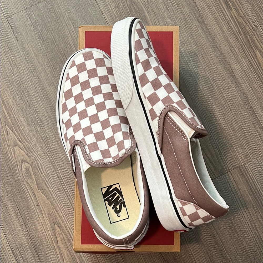 Vans Purple and White Checkered Slip-Ons
